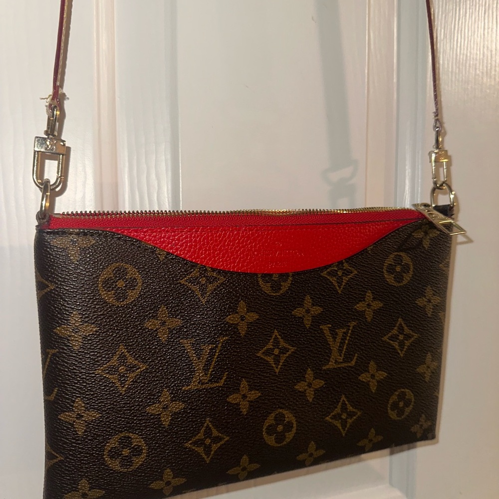 Louis Vuitton Monogram Clutch with Red Accent